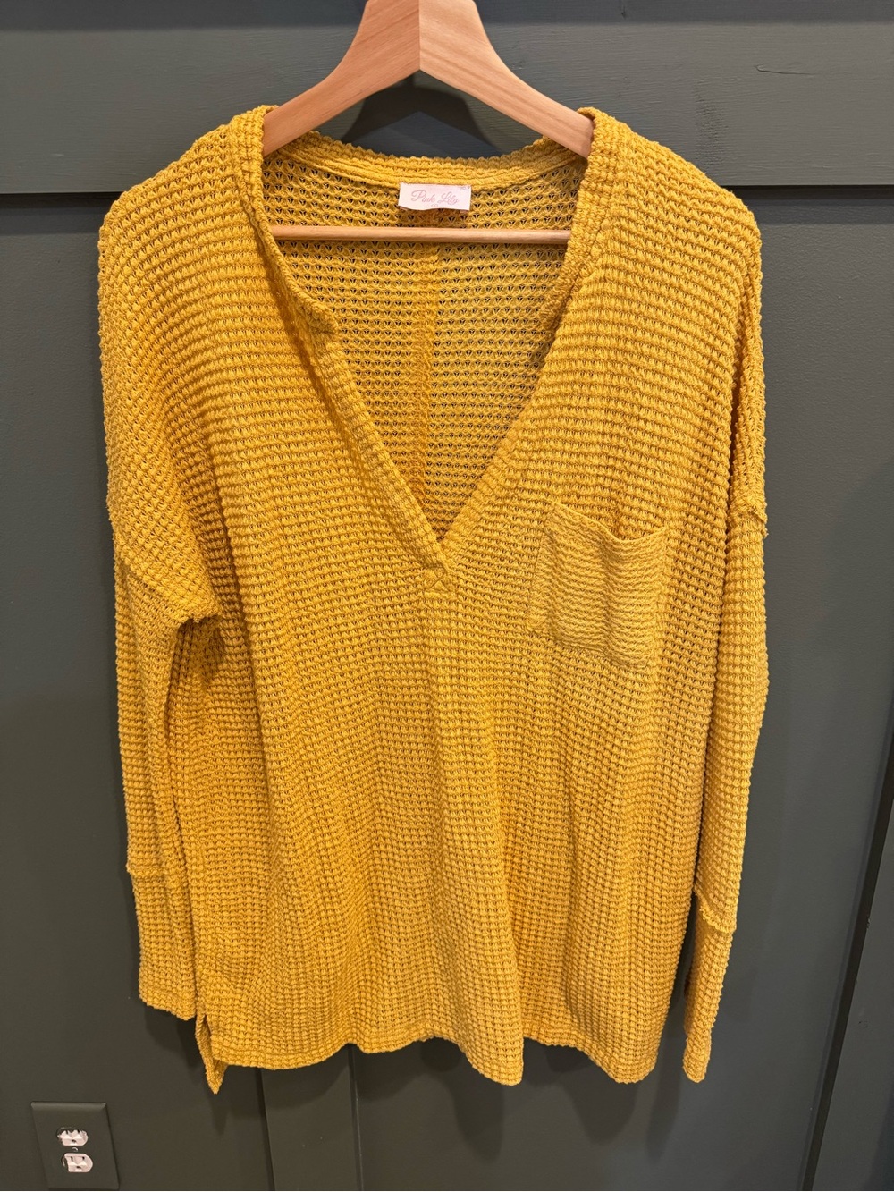 Pink Lily Mustard V-Neck Waffle Knit Top